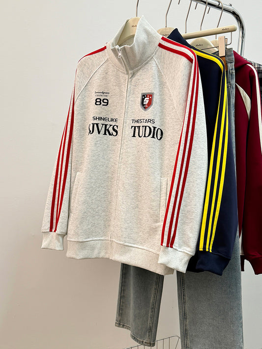 スタンドカラーサイドラインジップスウェット