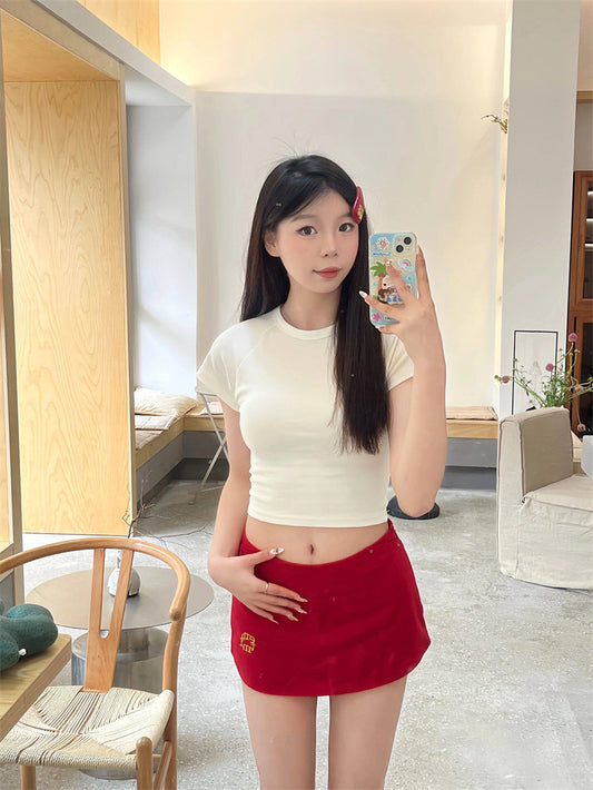 ロゴ刺繍Aラインミニスカート